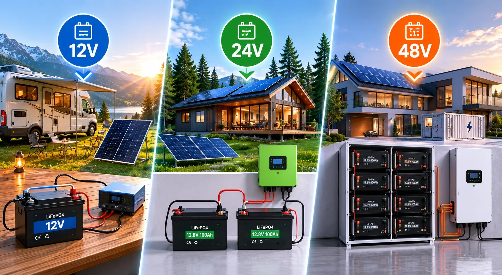 12V vs 24V vs 48V battery systems for solar applications
