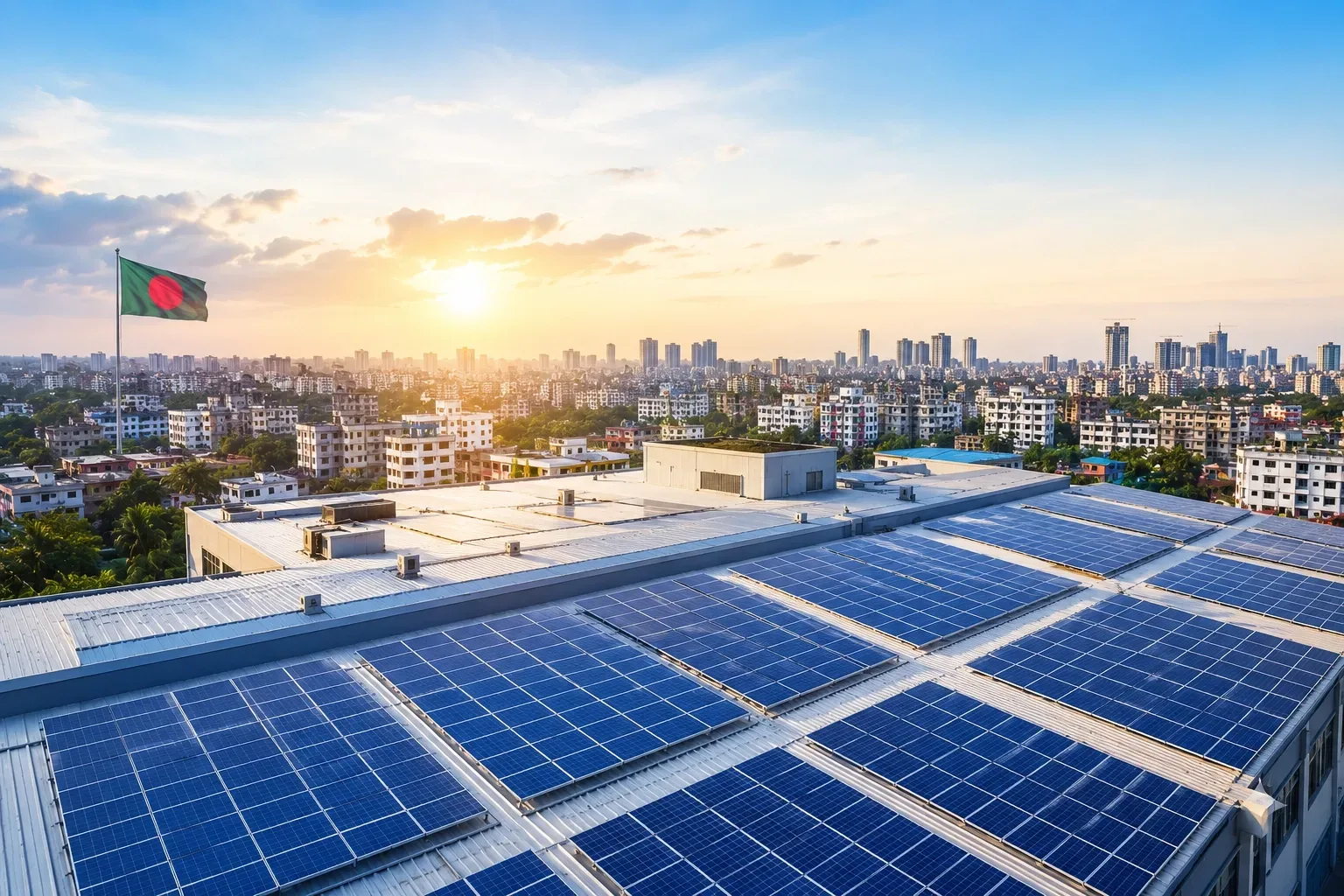 Zonne-energiemarkt in Bangladesh met commerci&euml;le dakgebonden zonne-energie en ontwikkeling van hernieuwbare energie