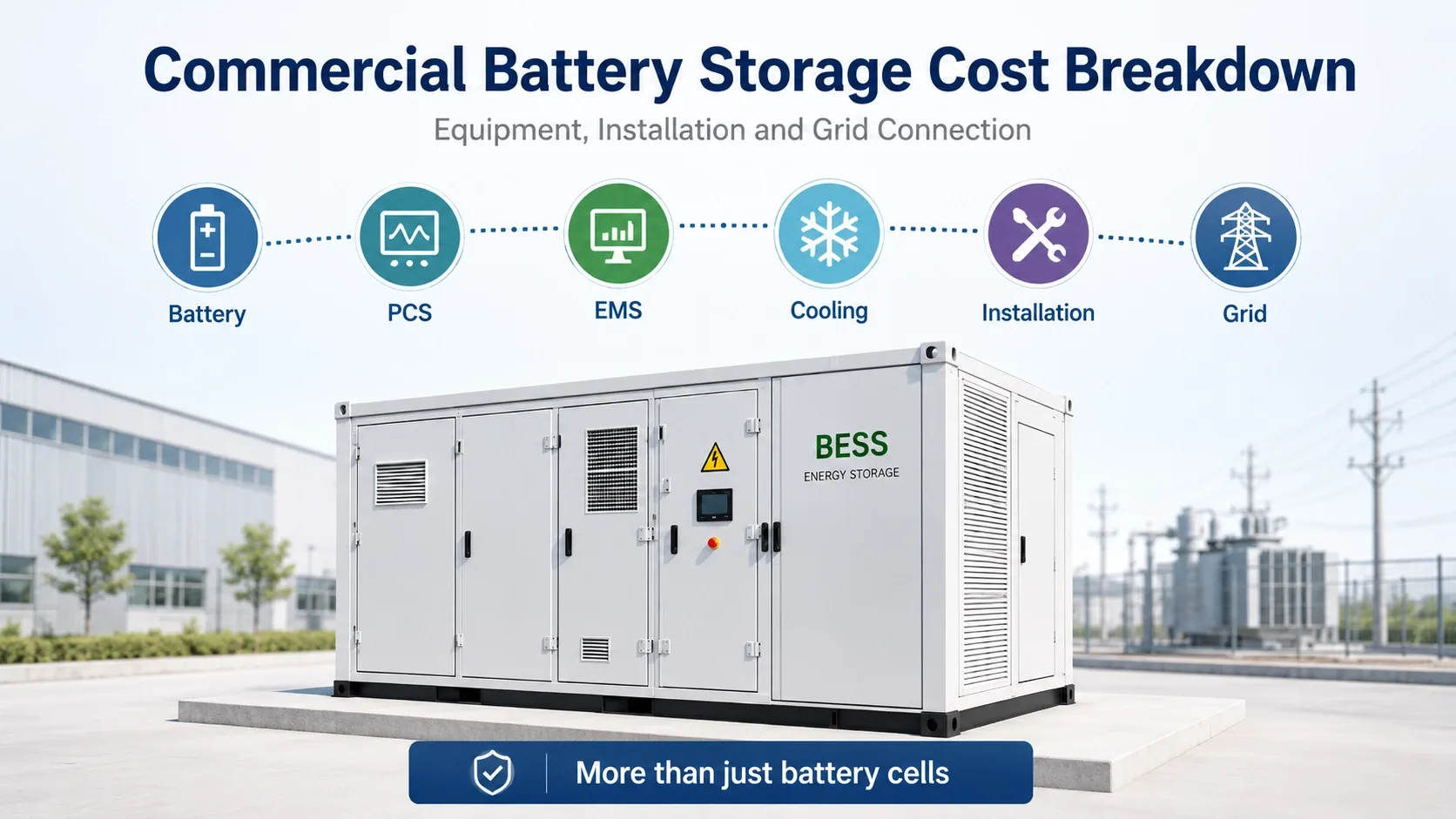 Kostenoverzicht van commerci&euml;le batterijopslag, inclusief installatie van apparatuur en netaansluiting
