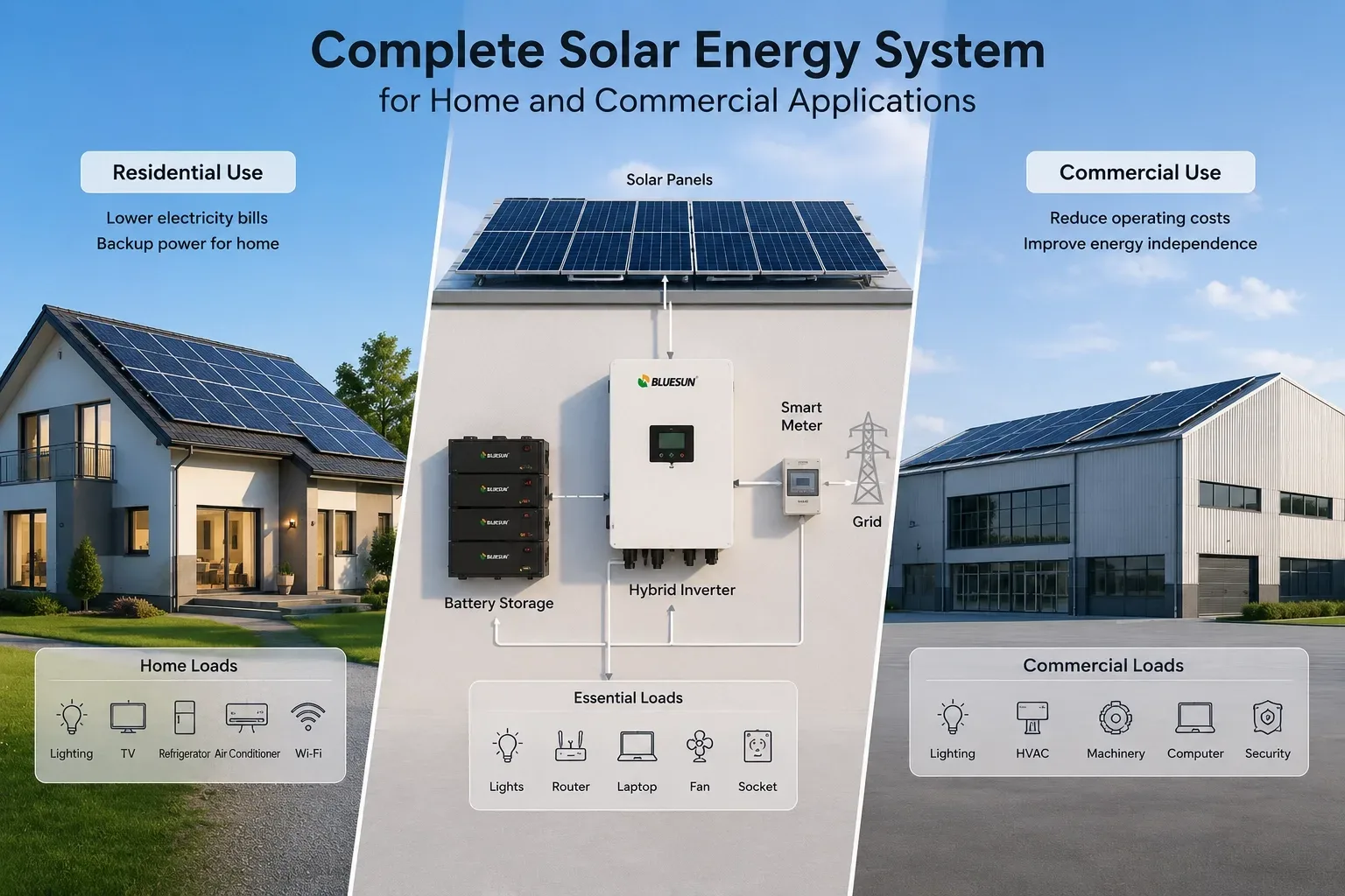 Compleet zonne-energiesysteem voor thuis- en commerciële toepassingen