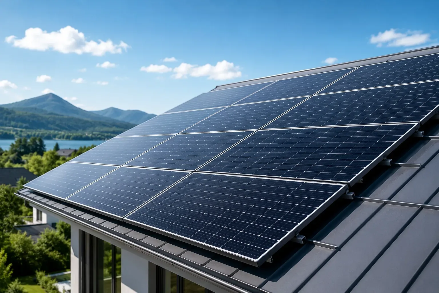 Moderno sistema fotovoltaico a pannelli solari con moduli durevoli ad alta efficienza