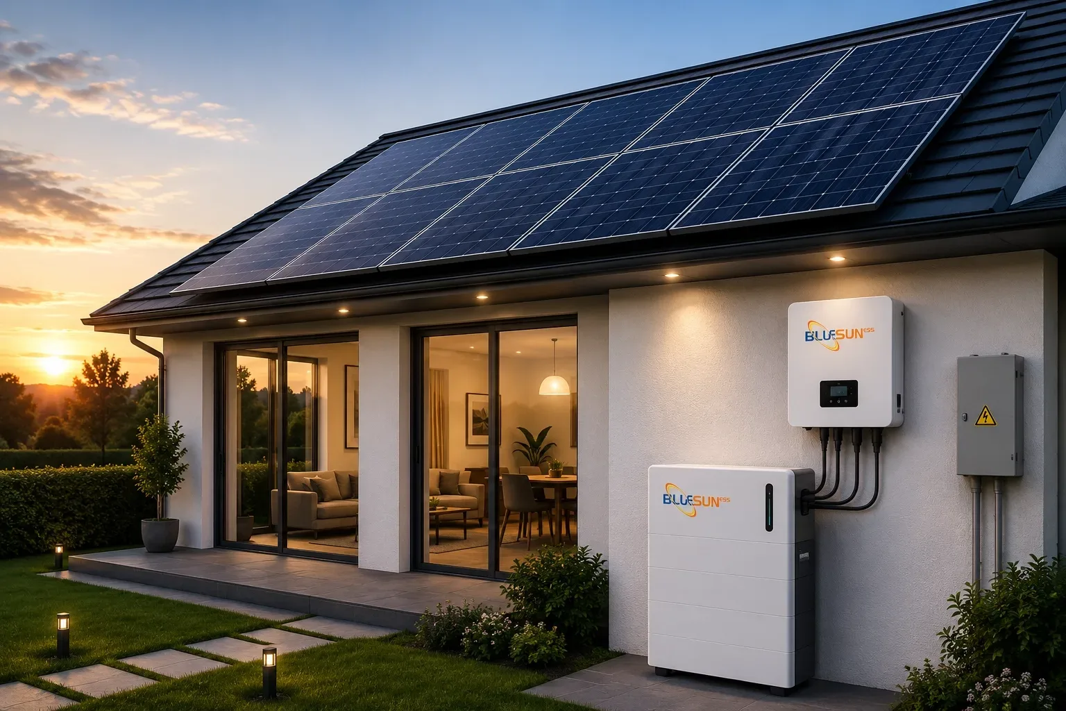 Pannelli solari ad alta efficienza installati con sistema di accumulo energetico residenziale