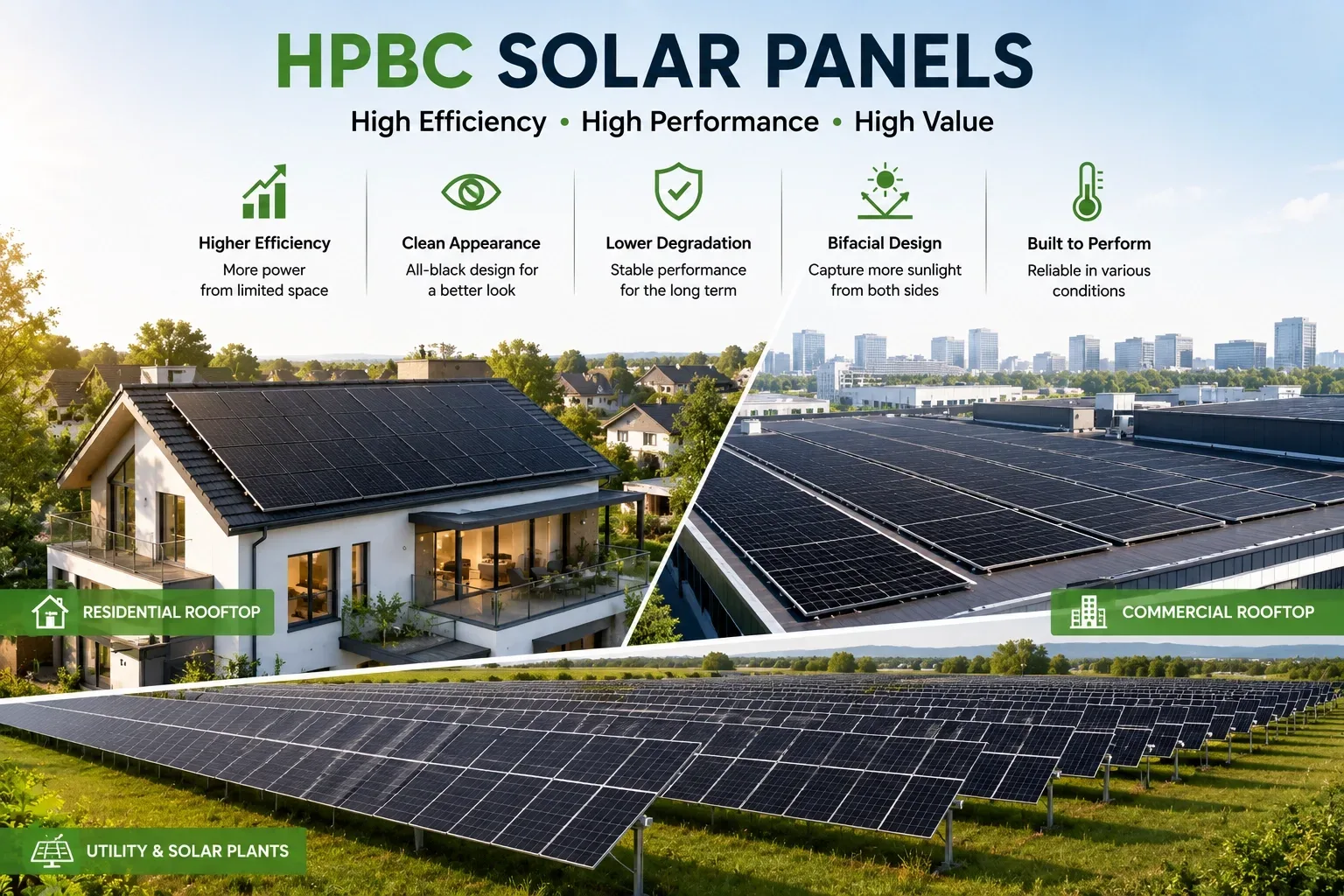 Pannelli solari HPBC per applicazioni solari su tetto residenziali e commerciali