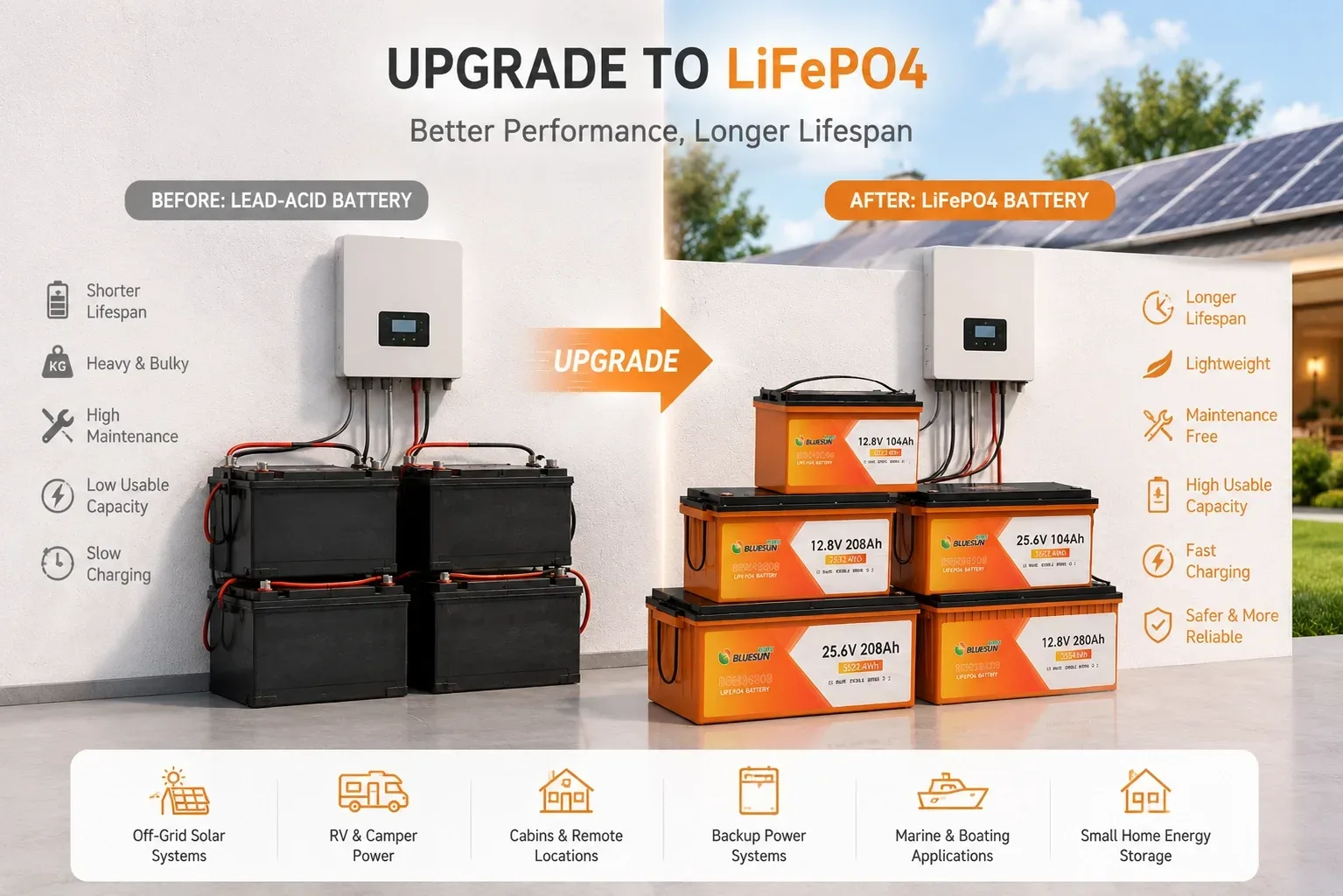 LiFePO4 modernizare a bateriei pentru sistemele de energie solară și off-grid