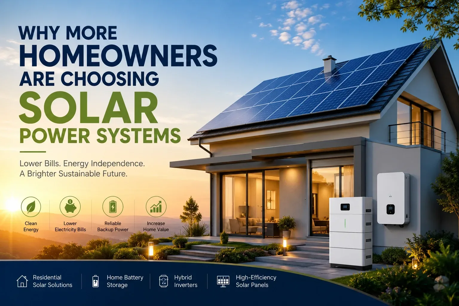 Moderno sistema solare residenziale con pannelli solari sul tetto e accumulo batteria domestico