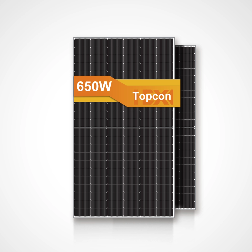 Panel solar TOPCon tipo N bifacial de 650W para proyectos a escala utility y comerciales
