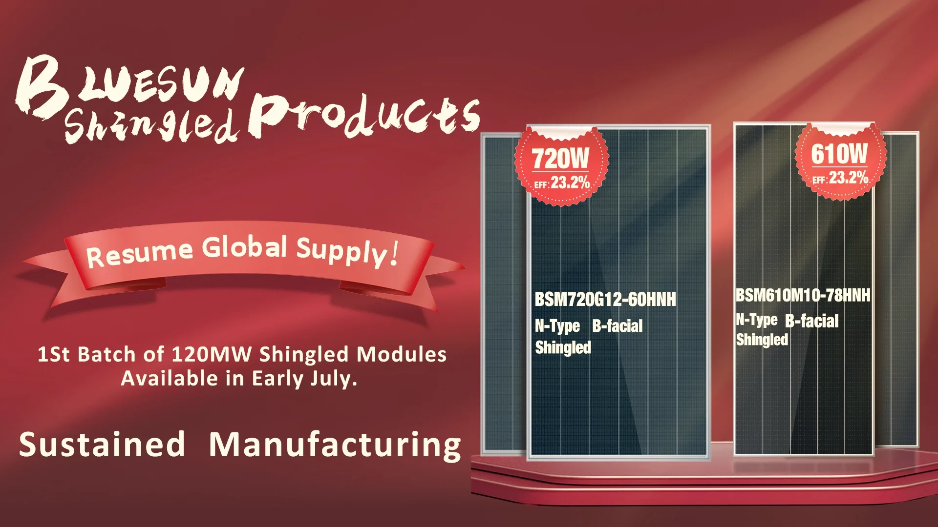 Bluesun New High-Efficiency 610W & 720W Shingled Solar Modules
