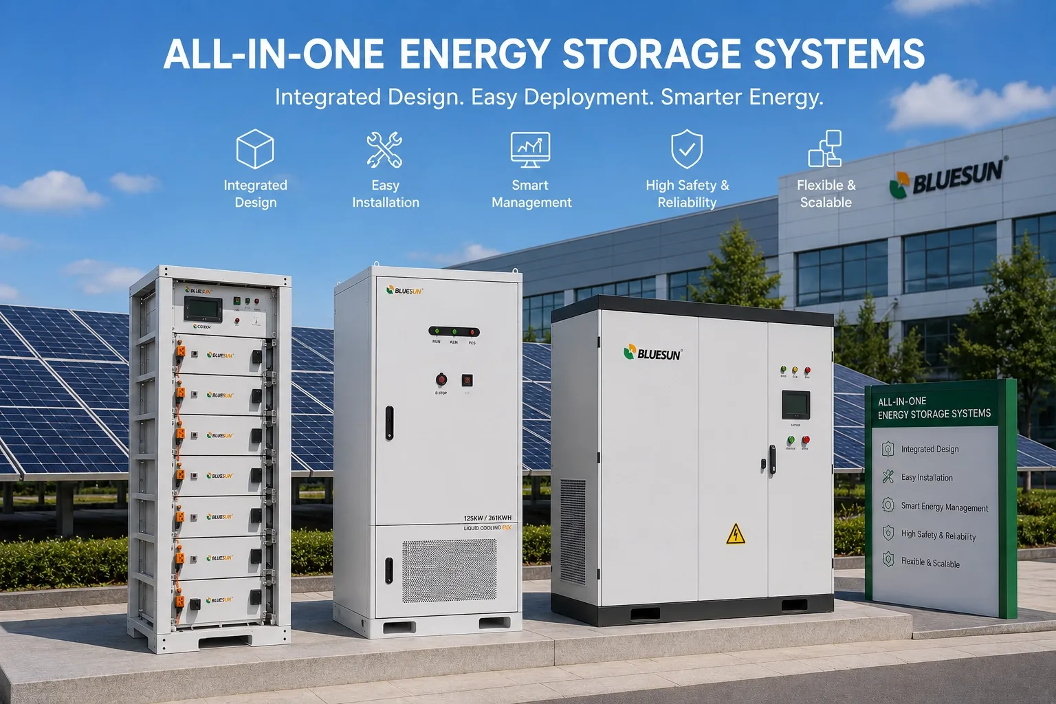 All-in-one commercial energy storage system for industrial solar applications