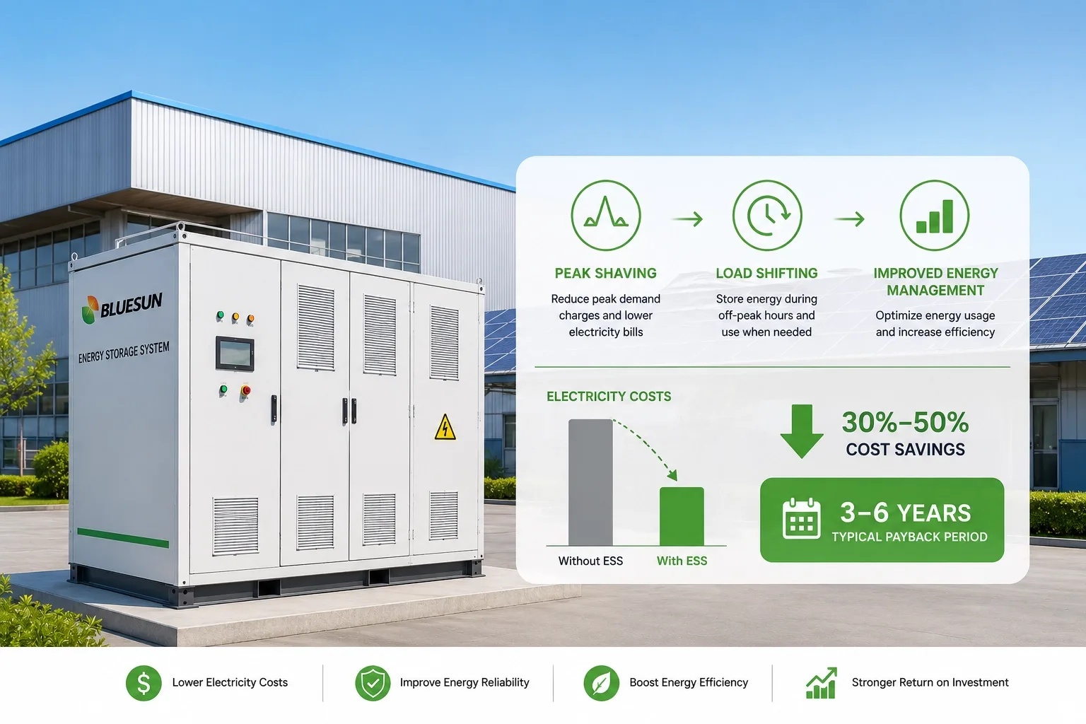 Commercial battery energy storage system helping reduce electricity costs