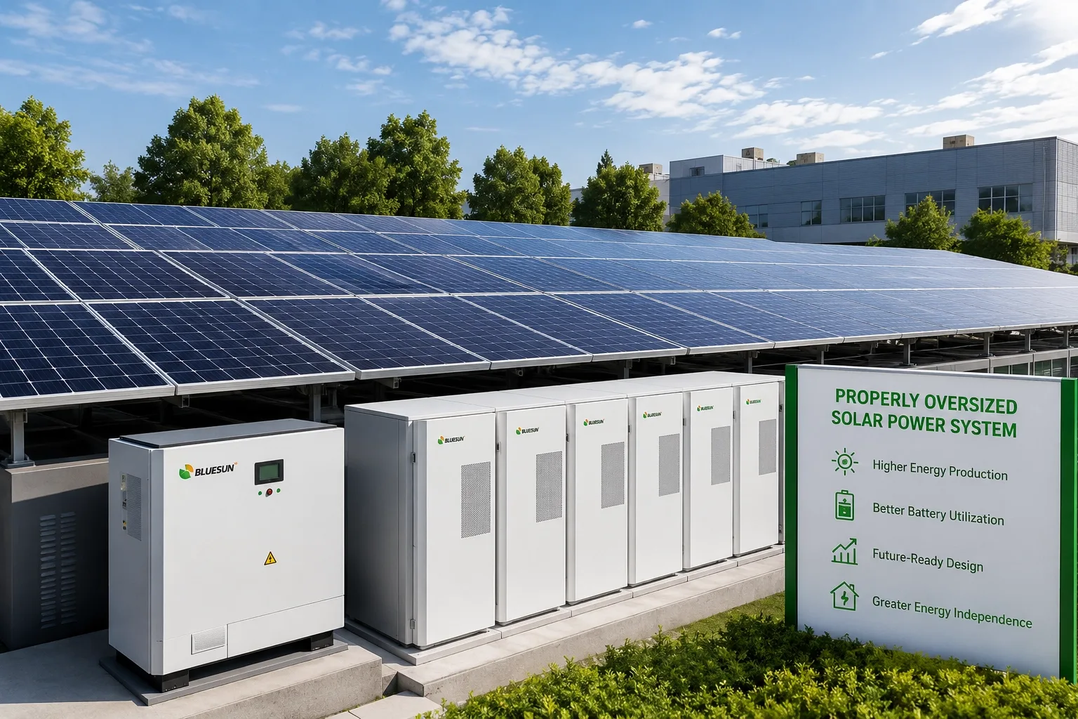 Properly oversized solar power system with solar panels and battery storage